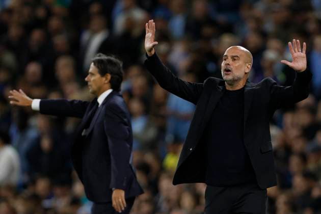 Manchester City v FC Internazionale Milano - UEFA Champions League 2024 25 League Phase MD1 Pep Guardiola, Manager of Manchester City reacts on the side line during the UEFA Champions League 2024 25 League Phase MD1 match between Manchester City and FC Internazionale Milano at City of Manchester Stadium on September 18, 2024 in Manchester, United Kingdom. Manchester City of Manchester Stadium England United Kingdom Copyright: xRichardxSellers Sportsphoto APLx 14048225
