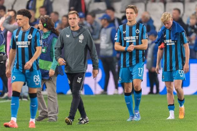 2024-09-18 Club Brugge KV v Borussia Dortmund - UEFA Champions League 2024 25 League Phase MD1 BRUGES, BELGIUM - SEPTEMBER 18: Romeo Vermant of Club Brugge KV and Joaquin Seys of Club Brugge KV looks dejected during the UEFA Champions League 2024 25 League Phase MD1 match between Club Brugge KV and Borussia Dortmund at Jan Breydelstadion on September 18, 2024 in Bruges, Belgium. (Photo by Joris Verwijst BSR Agency) Bruges Belgium Content not available for redistribution in The Netherlands directly or indirectly through any third parties. Copyright: xBSRxAgencyx