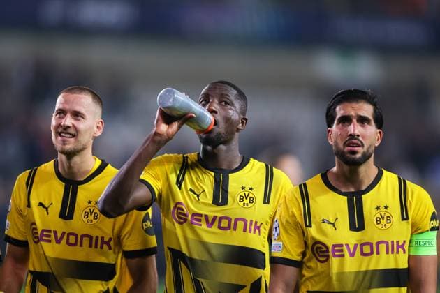 18 09 2024, Football, Season 2024 2025, UEFA Champions League, Matchday 1, FC Bruges Borussia Dortmund, f l Waldemar Anton Borussia Dortmund , Serhou Guirassy Borussia Dortmund , Emre Can Borussia Dortmund , Bruges Jan Breydel Stadium Belgium xRHR PHOTO ENx Copyright: DennisxEwert RHR-FOTOx RHR-FOTO DE