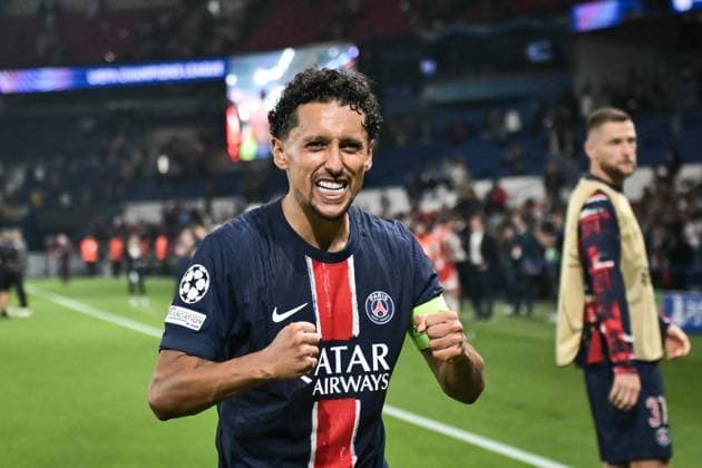 Champions League PSG vs Girona FC FA Paris Saint-Germain’s defender Marquinhos celebrates winning after the UEFA Champions League football match between Paris Saint-Germain and Girona FC at the Parc des Princes stadium in Paris on September 18, 2024. Photo by Firas Abdullah ABACAPRESS.COM Paris Ile-de-France France  Copyright: xAbdullahxFiras ABACAx