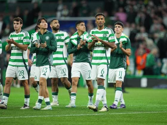 Auston Trusty of Celtic and team mates applaud the fans during a lap of honour after the full-time whistle. Final score Celtic 5 Slovan Bratislava 1. Celtic v Slovan Bratislava, UEFA Champions League, Group Stage, Football, Celtic Park, Glasgow, Scotland, UK, 18 Sep 2024 EDITORIAL USE ONLY No use with unauthorised audio, video, data, fixture lists, club league logos or live services. Online in-match use limited to 120 images, no video emulation. No use in betting, games or single club league player publications.  Copyright: xStuartxWallace Shutterstockx 14722221co