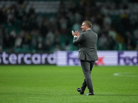 Celtic Manager Brendan Rodgers applauds the fans during a lap of honour after the full-time whistle. Final score Celtic 5 Slovan Bratislava 1. Celtic v Slovan Bratislava, UEFA Champions League, Group Stage, Football, Celtic Park, Glasgow, Scotland, UK, 18 Sep 2024 EDITORIAL USE ONLY No use with unauthorised audio, video, data, fixture lists, club league logos or live services. Online in-match use limited to 120 images, no video emulation. No use in betting, games or single club league player publications.  Copyright: xStuartxWallace Shutterstockx 14722221cu