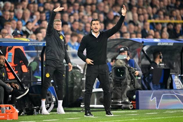 Bruegge, Jan Breydel Stadion, 18 09 24, GER, Herren, UEFA Champions League, Saison 2024 2025, Club Bruegge Borussia Dortmund Bild Trainer Nuri SAHIN Dortmund Only for editorial use UEFA regulations prohibit any use of photographs as image sequences and or quasi video Flanders Belgium