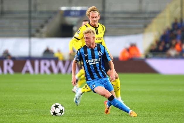 Julian Brandt 10 Borussia Dortmund in duel, action, with Joaquin Seys 65 Club Brugge Club Brugge vs Borussia Dortmund, UEFA Champions League, Football, Matchday 1, Season 2024 2025, 18 09 2024 PHOTO kolbert press Ant Palmer Jan Breydel Stadion Belgium Copyright: xkolbert-press AntxPalmerx