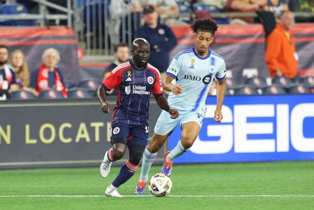 September 18, 2024; Foxborough, MA, USA; New England Revolution midfielder Ema Boateng (18) in action during the MLS, Fussball Herren, USA match between CF Montreal and New England Revolution. CSM Foxborough United States - ZUMAc04_ 20240918_zma_c04_025 Copyright: xAnthonyxNesmithx