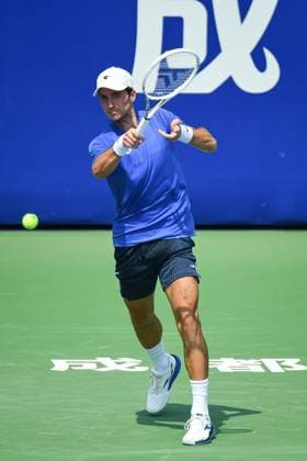 CHENGDU, CHINA - SEPTEMBER 19: Alibek Kachmazov of Russia competes in the Men s Singles Round of 32 match against Aleksandar Kovacevic of United States on Day 2 of 2024 Chengdu Open at Sichuan International Tennis Center on September 19, 2024 in Chengdu, Sichuan Province of China.  Copyright: xVCGx 111518859821