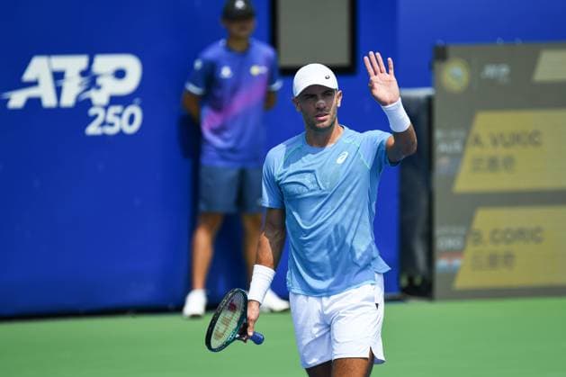CHENGDU, CHINA - SEPTEMBER 19: Borna Coric of Croatia reacts in the Men s Singles Round of 32 match against Aleksandar Vukic of Australia on Day 2 of 2024 Chengdu Open at Sichuan International Tennis Center on September 19, 2024 in Chengdu, Sichuan Province of China.  Copyright: xVCGx 111518862704
