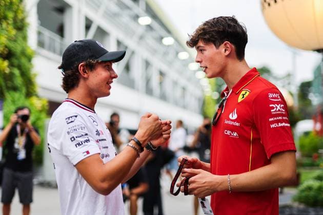 KIMI ANTONELLI Andrea (ita), Junior Driver of Mercedes AMG F1 Team, BEARMAN Oliver, Ferrari Driver Academy, portrait during the Formula 1 Singapore Grand Prix 2024, 18th round of the 2024 Formula One World Championship, WM, Weltmeisterschaft from September 20 to 22, 2024 on the Marina Bay Circuit, in Singapore, Singapore - F1 - SINGAPORE GRAND PRIX 2024 DPPI Panoramic  240919_R18_SINGAPORE_DP_AV3_5577