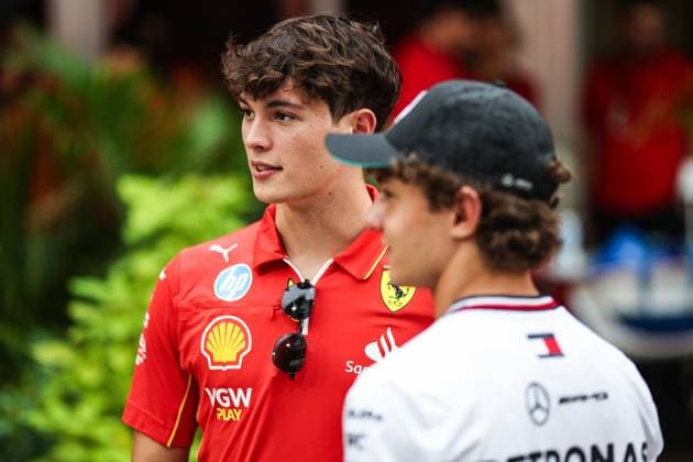 BEARMAN Oliver, Ferrari Driver Academy, portrait KIMI ANTONELLI Andrea (ita), Junior Driver of Mercedes AMG F1 Team, portrait during the Formula 1 Singapore Grand Prix 2024, 18th round of the 2024 Formula One World Championship, WM, Weltmeisterschaft from September 20 to 22, 2024 on the Marina Bay Circuit, in Singapore, Singapore - F1 - SINGAPORE GRAND PRIX 2024 DPPI Panoramic 240919_R18_SINGAPORE_DP_XB3_7963_1