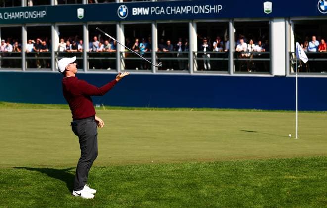 Rory Mcilroy of Northern Ireland reacts after missiing a chip on the 18th hole. BMW PGA, Golf Herren Championship, Day One, Golf, Wentworth, Surrey, UK - 19 Sep 2024  Copyright: xJamesxMarsh Shutterstockx 14728176a