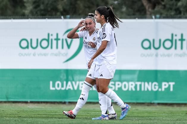 Alcochete, Portugal, September 19th, 2024: Athenea (22 Real Madrid CF) in action celebrating her goal during the UEFA Women s Champions League game between Sporting CP v Real Madrid CF at Estadio Aurelio Pereira, Alcochete, Portugal (Joao Bravo SPP) Copyright: xJoaoxBravoxx xSPPx spp-en-JoBr-JBF-2285