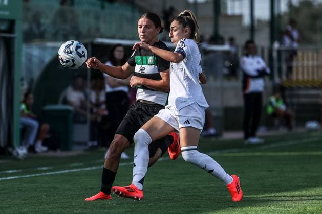 Alcochete, Portugal, September 19th, 2024: Olga (7 Real Madrid CF) and Telma (20 Sporting CP) in action during the UEFA Women s Champions League game between Sporting CP v Real Madrid CF at Estadio Aurelio Pereira, Alcochete, Portugal (Joao Bravo SPP) Copyright: xJoaoxBravoxx xSPPx spp-en-JoBr-JBF-2528