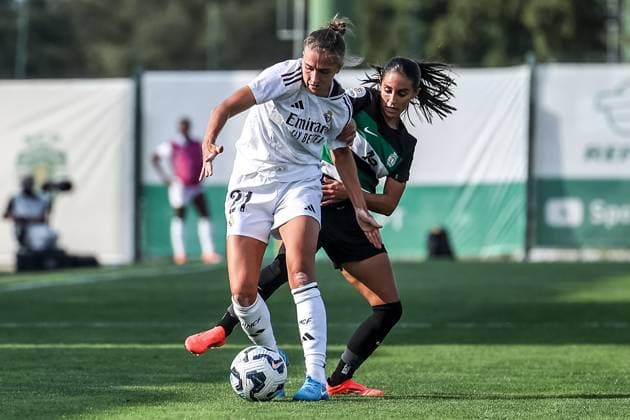 Alcochete, Portugal, September 19th, 2024: Brenda Perez (11 Sporting CP) and Filippa Angeldal (21 Real Madrid CF) in action during the UEFA Women s Champions League game between Sporting CP v Real Madrid CF at Estadio Aurelio Pereira, Alcochete, Portugal (Joao Bravo SPP) Copyright: xJoaoxBravoxx xSPPx spp-en-JoBr-JBF-2598