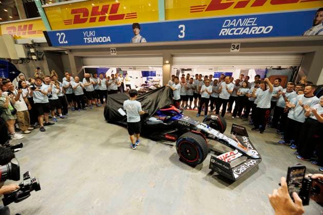 September 19, 2024, Singapore, Singapore: The Visa Cash App RB Formula One Team reveal their special livery in collaboration with Hugo Boss ahead of the F1 Grand Prix Singapore at the Marina Bay Street Circuit. Singapore Singapore - ZUMAs197 20240919_aaa_s197_193 Copyright: xGeorgexHitchensx