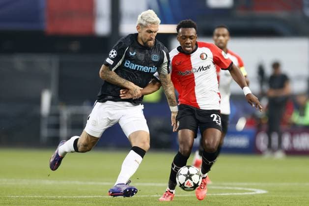ROTTERDAM - (l-r) Robert Andrich of Bayer 04 Leverkusen, Antoni Milambo of Feyenoord during the UEFA Champions League match between Feyenoord Rotterdam and Bayer 04 Leverkusen at Feyenoord Stadium de Kuip on Sept. 19, 2024 in Rotterdam, Netherlands. ANP PIETER STAM DE JONGE UEFA Champions League 2024 25 xVIxANPxSportx xxANPxIVx 508862313 originalFilename: 508862313.jpg