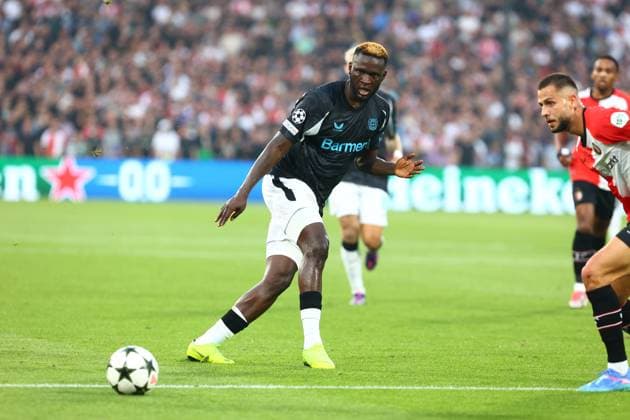 Victor Boniface 22 Bayer 04 Leverkusen Feyenoord Rotterdam vs Bayer 04 Leverkusen, UEFA Champions League, Soccer, Matchday 1, Season 2024 2025, 19 09 2024 Photo kolbert press Ant Palmer Stadion Rotterdam De Kuip Netherlands Copyright: xkolbert-press AntxPalmerx