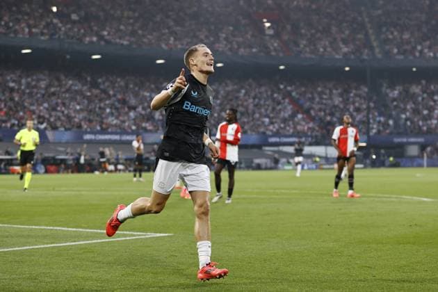 ROTTERDAM - Florian Wirtz of Bayer 04 Leverkusen celebrates 0-3 during the UEFA Champions League match between Feyenoord Rotterdam and Bayer 04 Leverkusen at Feyenoord Stadium de Kuip on Sept. 19, 2024 in Rotterdam, Netherlands. ANP MAURICE VAN STEEN UEFA Champions League 2024 25 xVIxANPxSportx xxANPxIVx 508863298 originalFilename: 508863298.jpg