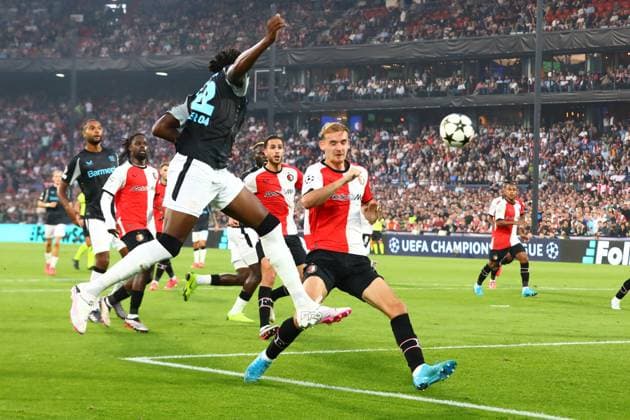 Goal for 0 4 by Edmond Tapsoba 12 Bayer 04 Leverkusen Feyenoord Rotterdam vs Bayer 04 Leverkusen, UEFA Champions League, Soccer, Matchday 1, Season 2024 2025, 19 09 2024 Photo kolbert press Ant Palmer Stadion Rotterdam De Kuip Netherlands Copyright: xkolbert-press AntxPalmerx