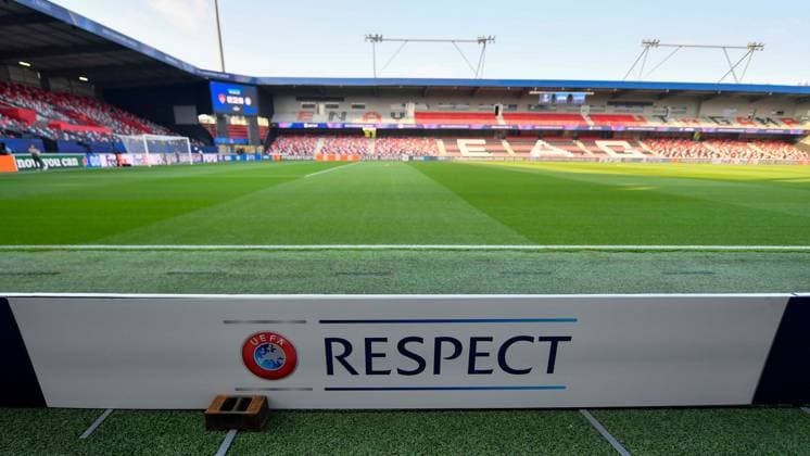 SOCCER - UEFA CL, Brest vs Sturm GUINGAMP,FRANCE,19.SEP.24 - SOCCER - UEFA Champions League, Stade Brestois 29 vs SK Sturm Graz. Image shows a feature with a uefa banner.  GEPAxpictures xAvnixRetkoceri