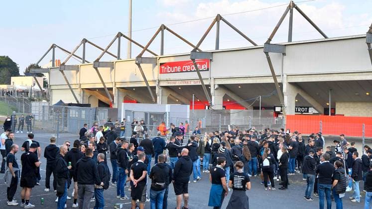 SOCCER - UEFA CL, Brest vs Sturm GUINGAMP,FRANCE,19.SEP.24 - SOCCER - UEFA Champions League, Stade Brestois 29 vs SK Sturm Graz. Image shows fans of Sturm.  GEPAxpictures xAvnixRetkoceri