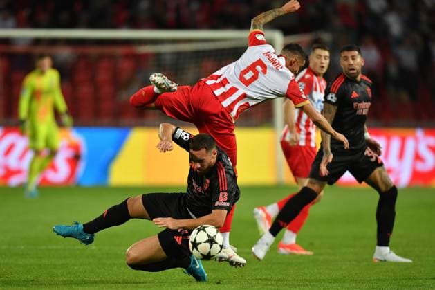 CRVENA ZVEZDA vs BENFICA RADE KRUNIC Red Star football player at the UEFA Champions League match against Benfica at the Rajko Mitic stadium, Belgrade 19.09.2024. MN Press mi Football, Red Star, UEFA Champions League, Benfica Belgrade Rajko Mitic stadium Serbia Copyright: xMNxPressx