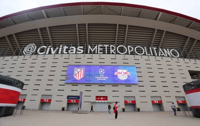 Atletico Madrid RB Leipzig Champions League Madrid, 19 09 2024, Estadio Wanda Metropolitano, Soccer, UEFA Champions League, Matchday 1 , Atletico Madrid vs RB Leipzig , In the picture outside view of the Estadio Wanda Metropolitano , Only editorial use Photo intended for editorial use only , UEFA regulations prohibit any use of photographs as image sequences and or quasi video , Picture Point