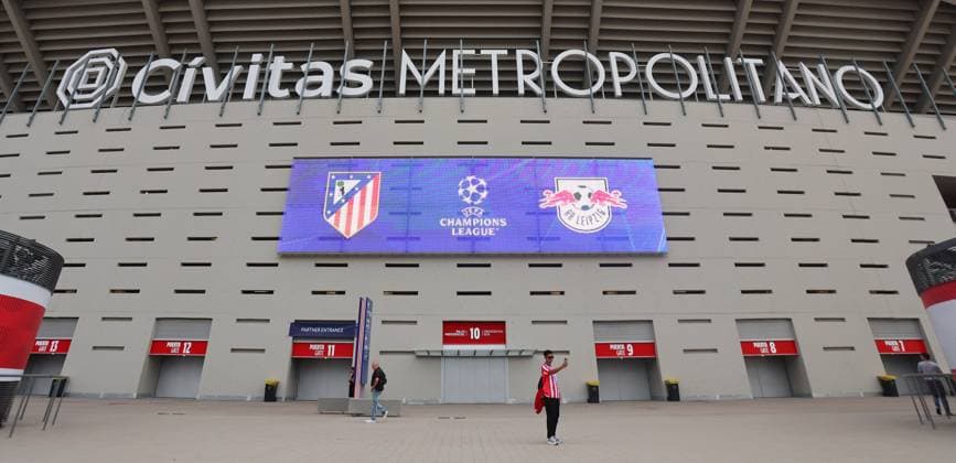 Atletico Madrid RB Leipzig Champions League Madrid, 19 09 2024, Estadio Wanda Metropolitano, Soccer, UEFA Champions League, Matchday 1 , Atletico Madrid vs RB Leipzig , In the picture outside view of the Estadio Wanda Metropolitano , Only editorial use Photo intended for editorial use only , UEFA regulations prohibit any use of photographs as image sequences and or quasi video , Picture Point