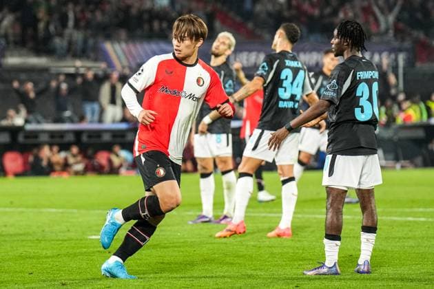 UEFA Champions League: Feyenoord v Bayer 04 Leverkusen Rotterdam - Ayase Ueda of Feyenoord during the first round of new format of the Champions League 2024 2025. The match is set between Feyenoord and Bayer 04 Leverkusen at Stadion Feijenoord De Kuip on 19 September 2024 in Rotterdam, The Netherlands. Copyright: xYannickxVerhoevenx