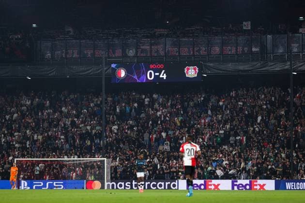 19 09 2024, Football, Season 2024 2025, UEFA Champions League, Matchday 1, Feyenoord Rotterdam Bayer 04 Leverkusen, Bayer Leverkusen wins 0 4 against Feyenoord Rotterdam, Rotterdam De Kuip Stadion Feijenoord Netherlands xRHR PHOTO ENx Copyright: DennisxEwert RHR-FOTOx RHR-FOTO DE