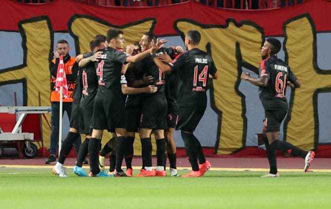 CRVENA ZVEZDA vs BENFICA TEAM Benfica football players at the UEFA Champions League match against Red Star at the Rajko Mitic stadium, Belgrade 19.09.2024. MN Press mr Football, Red Star, UEFA Champions League, Benfica Belgrade Rajko Mitic stadium Serbia Copyright: xMNxPressx