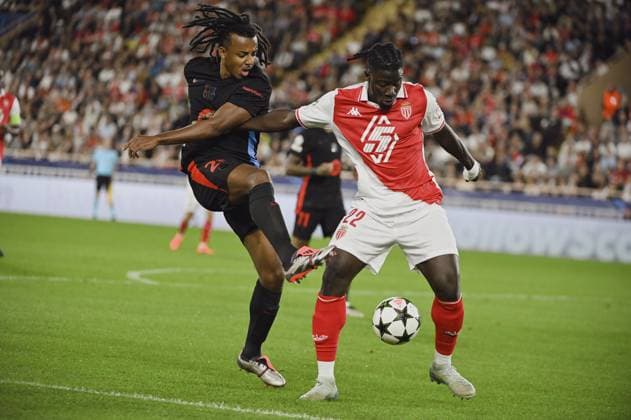 KOUNDE Jules (FC Barcelone) and ABDUL KARIM salisu Mohammed (AS Monaco). AS Monaco vs FC Barcelone UEFA Champions League in Stade Louis II, MONACO, on September 19, 2024. FOOTBALL: C1 - AS Monaco vs FC Barcelone - UEFA Champions League - 19 09 24 FredDides Panoramic 