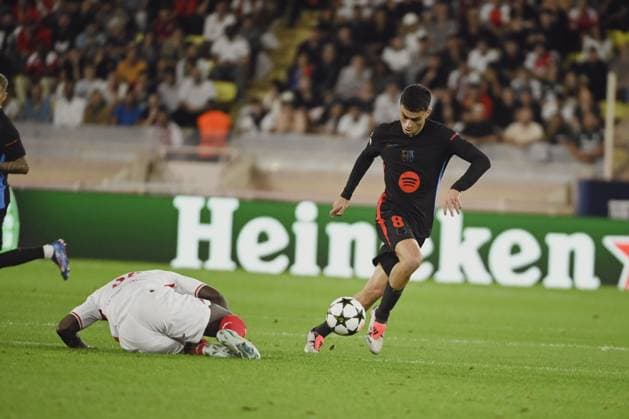 PEDRI (FC Barcelone). AS Monaco vs FC Barcelone UEFA Champions League in Stade Louis II, MONACO, on September 19, 2024. FOOTBALL: C1 - AS Monaco vs FC Barcelone - UEFA Champions League - 19 09 24 FredDides Panoramic 
