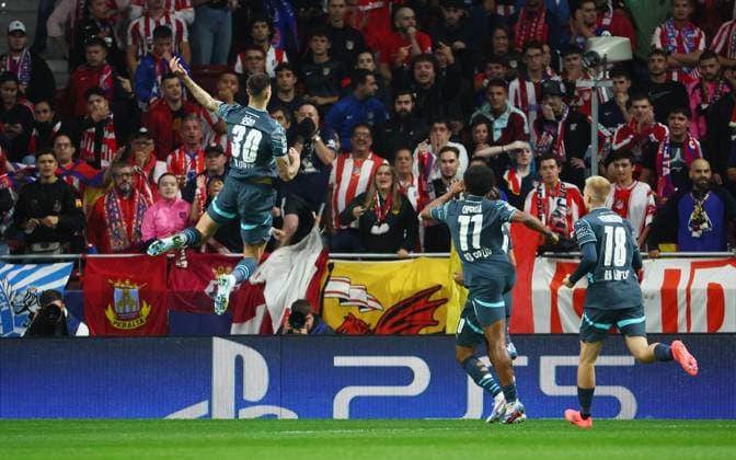 Atletico Madrid RB Leipzig Champions League Madrid, 19 09 2024, Estadio Wanda Metropolitano, Soccer, UEFA Champions League, Matchday 1 , Atletico Madrid vs RB Leipzig , Goal for Leipzig 0 1 In the picture scorer Benjamin Sesko 30, RB Leipzig , Goal celebration , Only editorial use Photo intended for editorial use only , UEFA regulations prohibit any use of photographs as image sequences and or quasi video , Picture Point