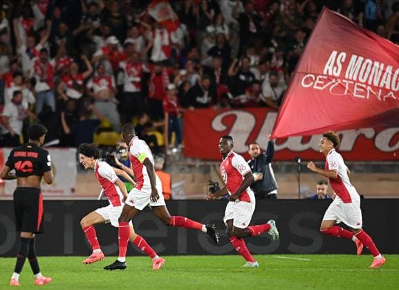 AS Monaco v FC Barcelona, Barca - UEFA Champions League 2024 25 League Phase MD1 Maghnes Akliouche of AS Monaco celebrates 1st goal during the UEFA Champions League 2024 25 League Phase MD1 match between AS Monaco and FC Barcelona at Stade Louis II on September 19, 2024 in Monaco, Monaco. Monaco Stade Louis II Monaco Monaco Copyright: xNealxSimpson Sportsphoto APLx 14048231