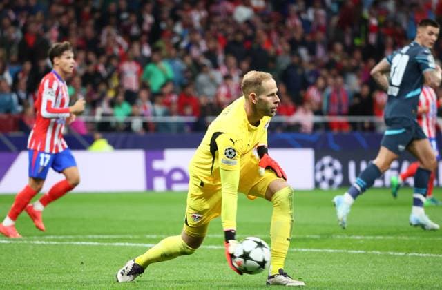 Atletico Madrid RB Leipzig Champions League Madrid, 19 09 2024, Estadio Wanda Metropolitano, Football, UEFA Champions League, Matchday 1 , Atletico Madrid vs RB Leipzig , In picture goalkeeper Peter Gulacsi 1, RB Leipzig , Only editorial use Photo intended for editorial use only , UEFA regulations prohibit any use of photographs as image sequences and or quasi video , Picture Point