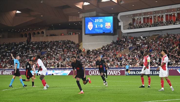AS Monaco v FC Barcelona, Barca - UEFA Champions League 2024 25 League Phase MD1 Lamine Yamal of FC Barcelona celebrates his equalizing goal during the UEFA Champions League 2024 25 League Phase MD1 match between AS Monaco and FC Barcelona at Stade Louis II on September 19, 2024 in Monaco, Monaco. Monaco Stade Louis II Monaco Monaco Copyright: xNealxSimpson Sportsphoto APLx 14048245