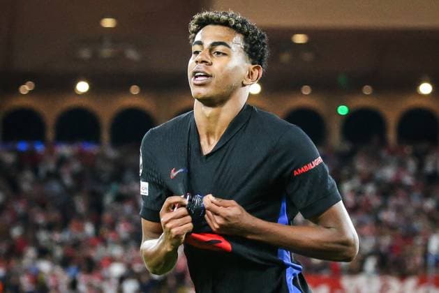September 19, 2024, Monaco, France, Monaco: Lamine YAMAL of Barcelona celebrates his goal during the UEFA Champions League, League Phase MD1 match between AS Monaco and FC Barcelona, Barca at Louis II Stadium on September 19, 2024 in Monaco, Monaco. Monaco Monaco - ZUMAm308 20240919_zsp_m308_003 Copyright: xMatthieuxMirvillex