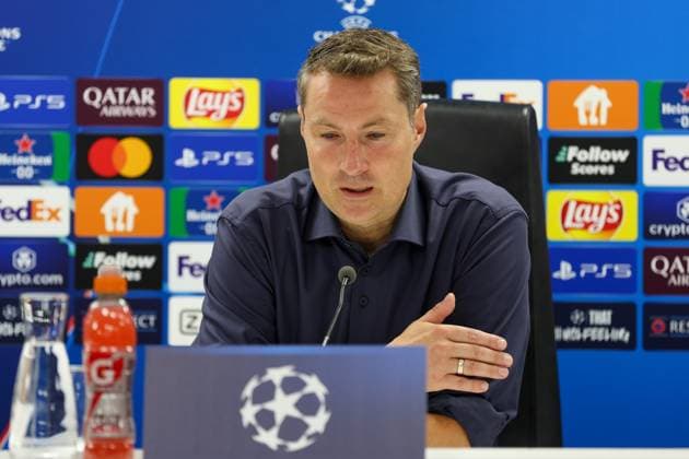 2024-09-19 Feyenoord v Bayer 04 Leverkusen - Champions League - League phase - Matchday 1 ROTTERDAM, NETHERLANDS - SEPTEMBER 19: Headcoach Brian Priske of Feyenoord during the press conference, PK, Pressekonferenz during the Champions League - League phase - Matchday 1 match between Feyenoord and Bayer 04 Leverkusen at Stadion Feijenoord on September 19, 2024 in Rotterdam, Netherlands. (Photo by Hans van der Valk BSR Agency) Rotterdam Netherlands Content not available for redistribution in The Netherlands directly or indirectly through any third parties. Copyright: xBSRxAgencyx