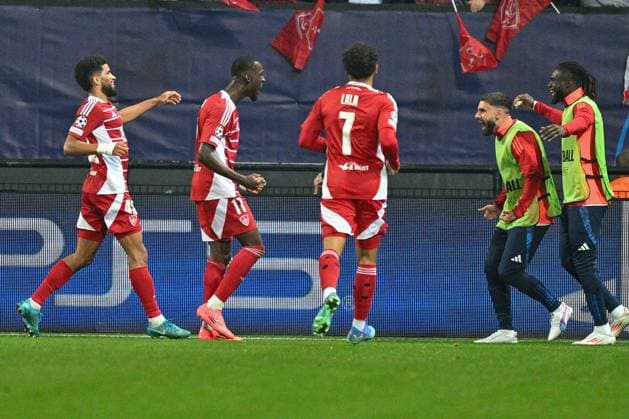 SOCCER - UEFA CL, Brest vs Sturm GUINGAMP,FRANCE,19.SEP.24 - SOCCER - UEFA Champions League, Stade Brestois 29 vs SK Sturm Graz. Image shows the rejoicing of Brest.  GEPAxpictures xAvnixRetkoceri