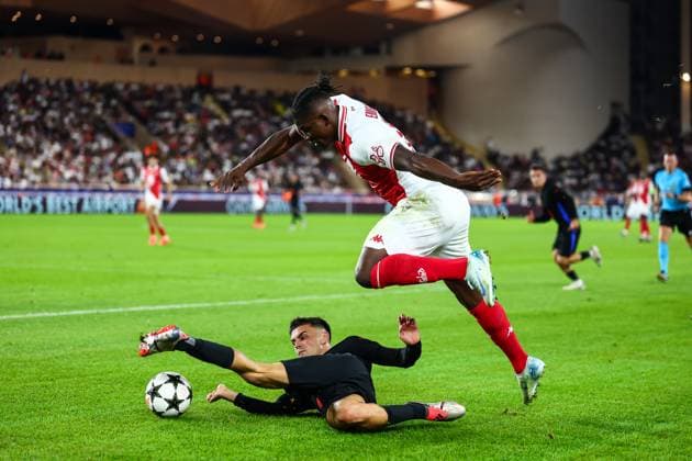 19th September 2024 - UEFA CHAMPIONS LEAGUE - MATCH 1 - SEASON 2024 2025 - AS MONACO vs FC Barcelona, Barca - STADE LOUIS II cubarsi (pau) tackles embolo (breel) MONACO MONACO Copyright: xSPORTPIXPRESSx xFREDxPORCUx