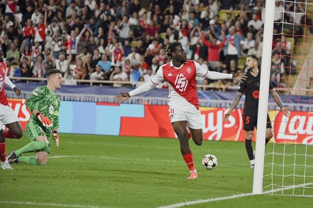 ILENIKHENA George (AS Monaco) joy after mark a goal. AS Monaco vs FC Barcelone UEFA Champions League in Stade Louis II, MONACO, on September 19, 2024. FOOTBALL: C1 - AS Monaco vs FC Barcelone - UEFA Champions League - 19 09 24 FredDides Panoramic 