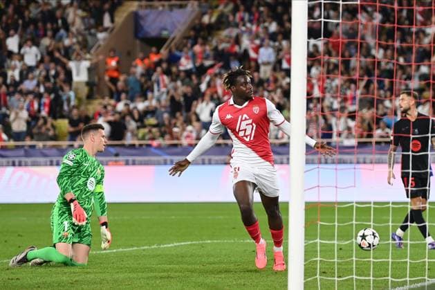 AS Monaco v FC Barcelona, Barca - UEFA Champions League 2024 25 League Phase MD1 George Ilenikhena of AS Monaco celebrates 2nd goal during the UEFA Champions League 2024 25 League Phase MD1 match between AS Monaco and FC Barcelona at Stade Louis II on September 19, 2024 in Monaco, Monaco. Monaco Stade Louis II Monaco Monaco Copyright: xNealxSimpson Sportsphoto APLx 14048264