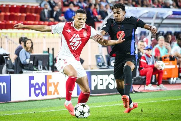 September 19, 2024, Monaco, France, Monaco: Vanderson DE OLIVEIRA CAMPOS of Monaco and Lamine YAMAL of Barcelona during the UEFA Champions League, League Phase MD1 match between AS Monaco and FC Barcelona, Barca at Louis II Stadium on September 19, 2024 in Monaco, Monaco. Monaco Monaco - ZUMAm308 20240919_zsp_m308_012 Copyright: xMatthieuxMirvillex