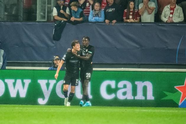 Joie des joueurs de Sturm Graz aprés le CSC de Edmilson Fernandes (Stade Brestois) FOOTBALL : Stade Brestois vs SK Sturm Graz - Ligue des Champions - 1ére Journée - 19 09 2024 BaptisteAutissier Panoramic 