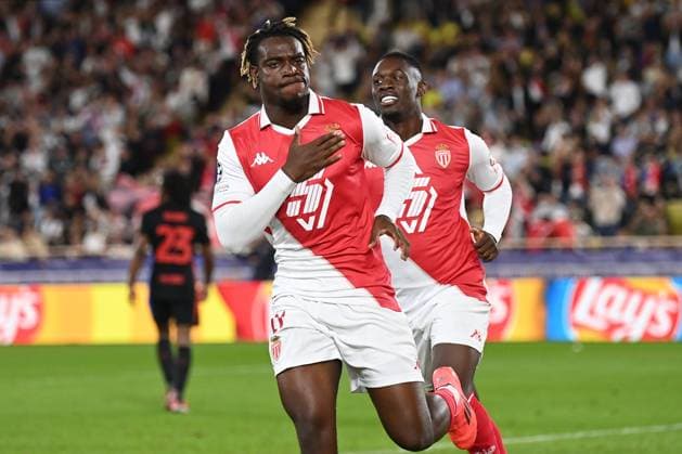 AS Monaco v FC Barcelona, Barca - UEFA Champions League 2024 25 League Phase MD1 Folarin Balogun and George Ilenikhena of AS Monaco celebrates 2nd goal during the UEFA Champions League 2024 25 League Phase MD1 match between AS Monaco and FC Barcelona at Stade Louis II on September 19, 2024 in Monaco, Monaco. Monaco Stade Louis II Monaco Monaco Copyright: xNealxSimpson Sportsphoto APLx 14048271