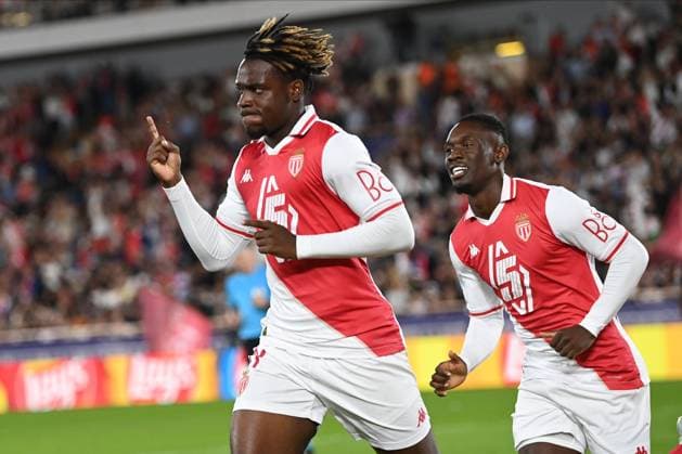 AS Monaco v FC Barcelona, Barca - UEFA Champions League 2024 25 League Phase MD1 Folarin Balogun and George Ilenikhena of AS Monaco celebrates 2nd goal during the UEFA Champions League 2024 25 League Phase MD1 match between AS Monaco and FC Barcelona at Stade Louis II on September 19, 2024 in Monaco, Monaco. Monaco Stade Louis II Monaco Monaco Copyright: xNealxSimpson Sportsphoto APLx 14048274