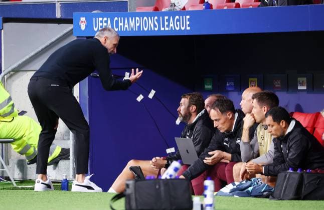 Madrid, 19 09 2024, Estadio Wanda Metropolitano, Football, UEFA Champions League, Matchday 1 , Atletico Madrid vs RB Leipzig , In the picture Coach Marco Rose, RB Leipzig , Only editorial use Photo for editorial use only , UEFA regulations prohibit any use of photographs as image sequences and or quasi video , Picture Point