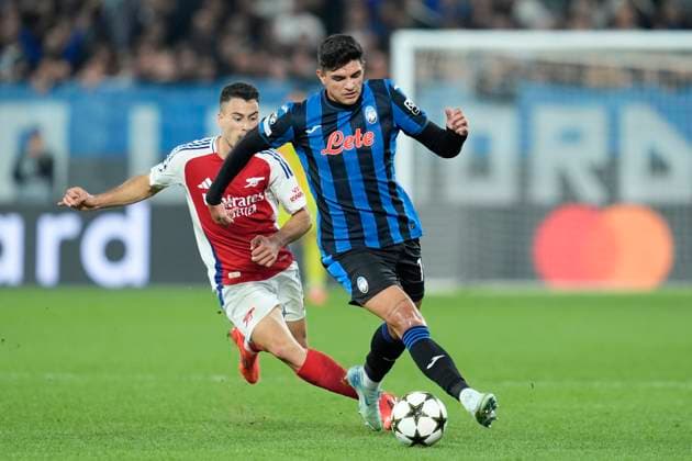 Raoul Bellanova (Atalanta BC) in action, UEFA Champions League 2024 25 League Phase MD1, Atalanta BC v Arsenal FC, Gewiss Stadium, September 19, 2024, Bergamo, Italy.