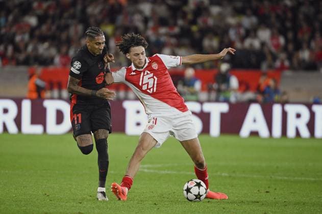 AKLIOUCHE Maghnes (AS Monaco) and AKLIOUCHE Maghnes (AS Monaco). AS Monaco vs FC Barcelone UEFA Champions League in Stade Louis II, MONACO, on September 19, 2024. FOOTBALL: C1 - AS Monaco vs FC Barcelone - UEFA Champions League - 19 09 24 FredDides Panoramic 