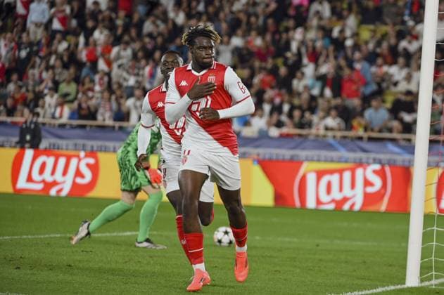 ILENIKHENA George (AS Monaco) joy after his goal. AS Monaco vs FC Barcelone UEFA Champions League in Stade Louis II, MONACO, on September 19, 2024. FOOTBALL: C1 - AS Monaco vs FC Barcelone - UEFA Champions League - 19 09 24 FredDides Panoramic 